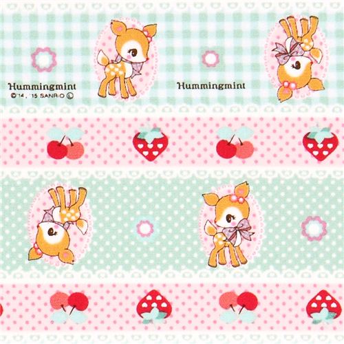 Tela oxford verde claro rosa animal cervatillo Hummingmint de Sanrio