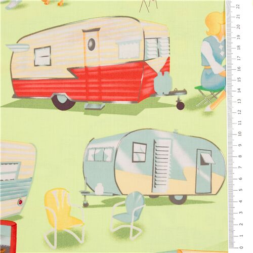 Trailer Travel Retro Vintage Camping Fabric