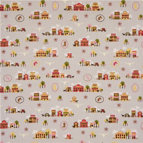 light grey Riley Blake cowboy fabric saloon western 2