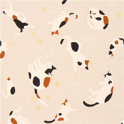 tessuto grigio chiaro gatti divertenti decorazioni dorate dal Giappone Tessuto