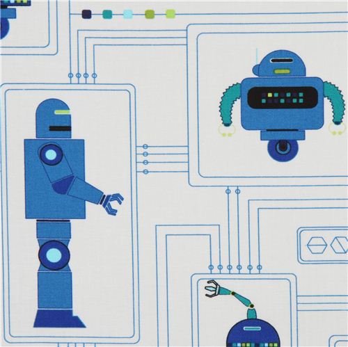 light grey robot fabric for boys by Timeless Treasures Fabric