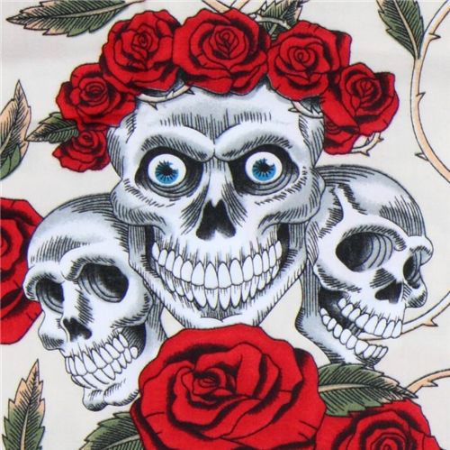 light orange skulls fabric roses thorns 1