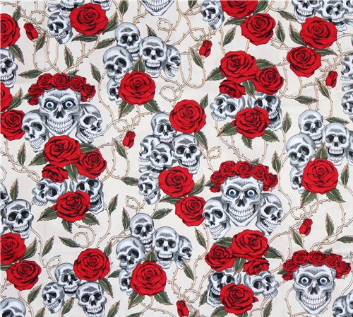 light orange skulls fabric roses thorns 2