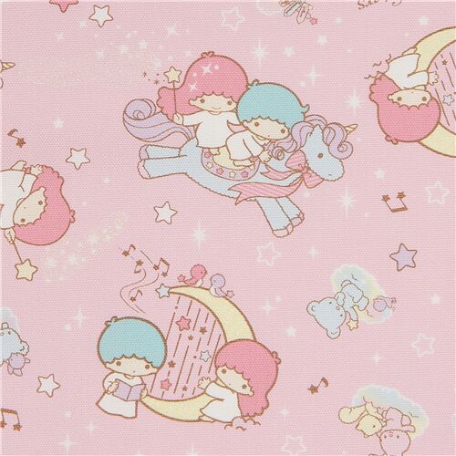 hellpfirsichrosa Little Twin Stars Einhorn Oxford Stoff mit Glitzer Stoff