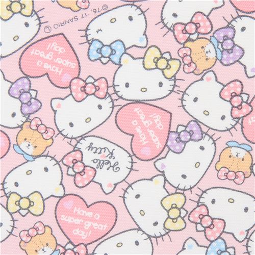 light pink Hello Kitty face heart oxford fabric Fabric