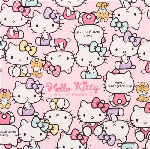 light pink Hello Kitty sitting yellow light green lavender outfits oxford fabric Fabric