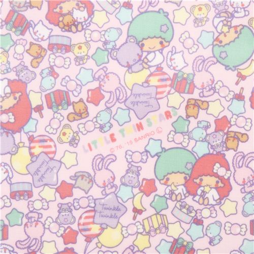 light pink Little Twin Stars colorful animal Sanrio laminate fabric from Japan