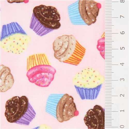 Remnant (38 x 112 cm) - light pink fabric with colorful cupcakes by Timeless Treasures 4
