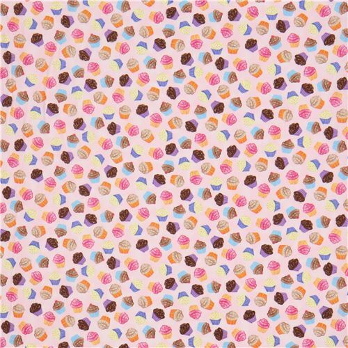 Remnant (38 x 112 cm) - light pink fabric with colorful cupcakes by Timeless Treasures 5