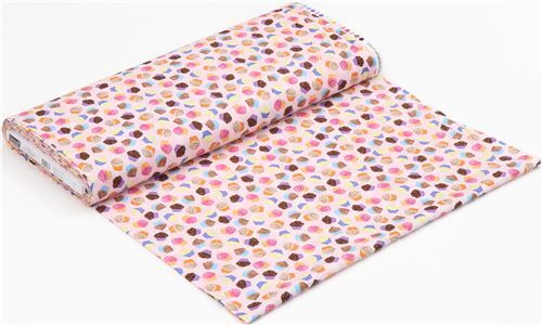 Remnant (38 x 112 cm) - light pink fabric with colorful cupcakes by Timeless Treasures 8