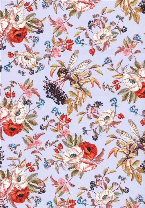 Rimanenza di (41 x 112 cm) - tessuto lilla frutti di bosco fiori fate Michael Miller 2