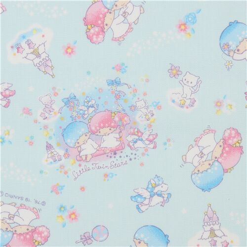 Little Twin Stars tela oxford en color agua claro de Sanrio Tela