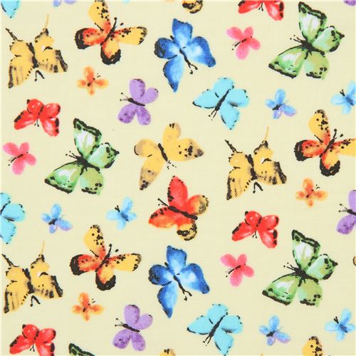 Tela amarillo claro con mariposas de colores de Michael Miller Butterfly Free Tela