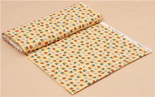 Fat Quarter (50 x 56 cm) - Tissu jaune clair par Robert Kaufman avec des hiboux sarcelle, gris, Suzy 4