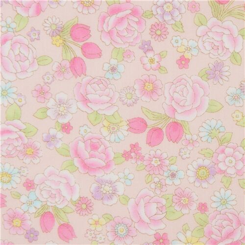 lightweight cotton lawn fabric with small roses in peach Fabric