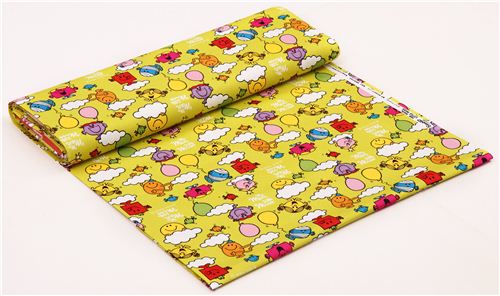 Tissu Oxford Sanrio citron Mr. Men & Little Miss, Monsieur Madame, des nuages 3