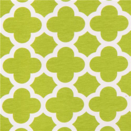 hellgrn-weier Blumen Ornament 'Quatrefoil' Jersey Stoff Riley Blake Stoff