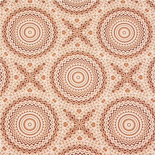 Tela con diseño circular simétrico mandala geométrico marrón Tela