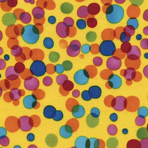 Tissu jaune souci avec des pois multicolores par Timeless Treasures Tissu