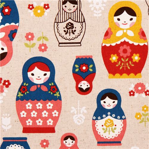 Matroschka Canvas Leinen Stoff rosa-rot Cosmo Japan