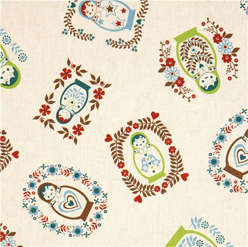 matryoshka fabric with bird heart flower de Kokka 1