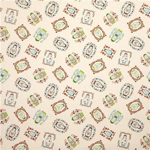 matryoshka fabric with bird heart flower de Kokka 2