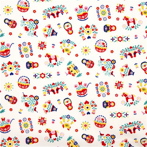 matryoshka fabric with doll horse flower par Kokka 2