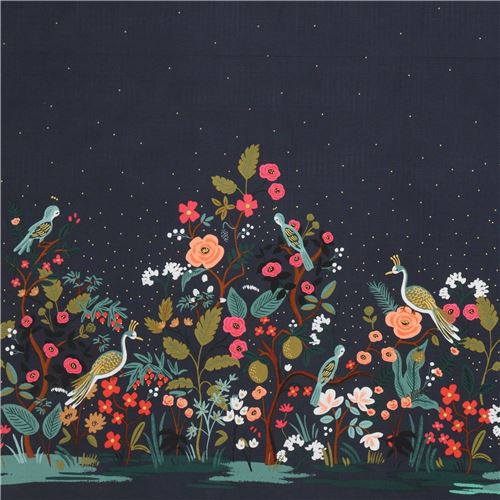 metallic navy blue flower fabric by Rifle Paper Co Fabric