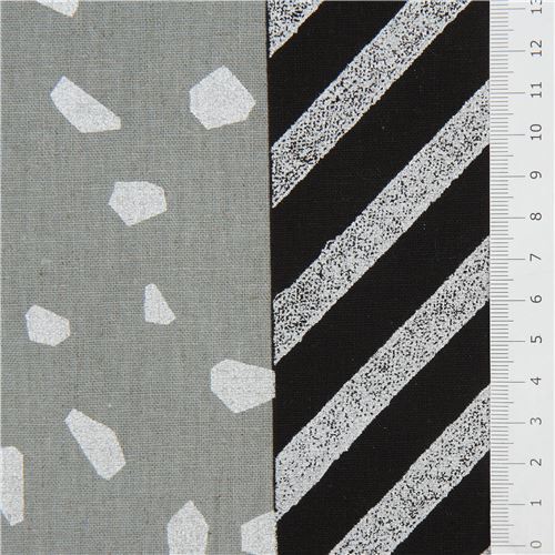 Fat Quarter (50 x 55 cm) - Toile echino noire et grise avec des bandes et des motifs, des d�cos arge 4