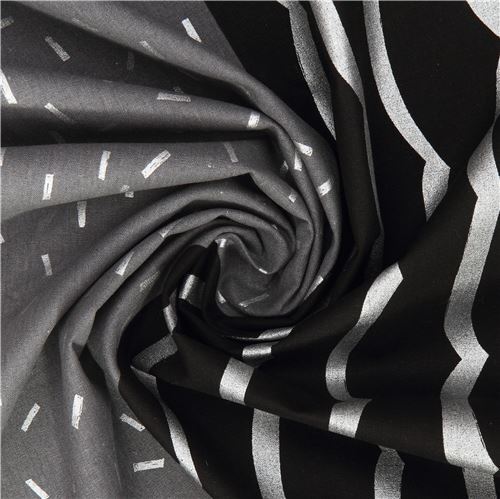 Fat Quarter (50 x 55 cm) - Toile echino noire et grise avec des bandes et des motifs, des d�cos arge 5
