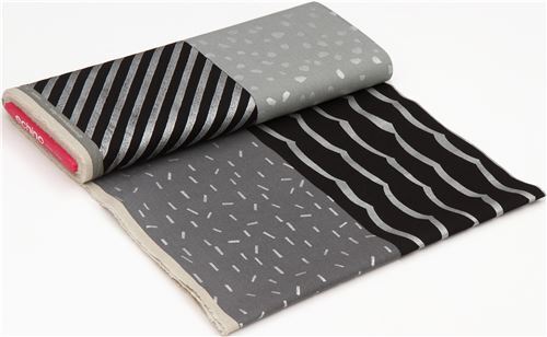 Fat Quarter (50 x 55 cm) - Toile echino noire et grise avec des bandes et des motifs, des d�cos arge 7
