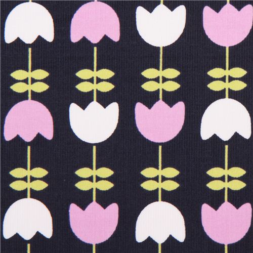 mitternachtsblauer Tulpe Blume Kord Stoff Robert Kaufman Cool Cords Stoff