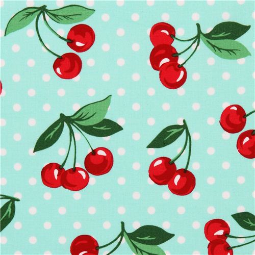 tessuto verde menta ciliegie pois Cherry Dot Michael Miller Tessuto