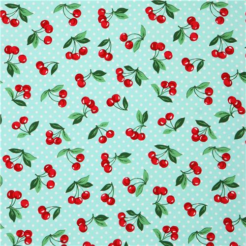 mint green cherry polka dot fabric Cherry Dot by Michael Miller - modeS4u