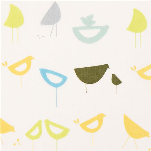 Tissu bio avec des oiseaux bleu-jaune-vert par Monaluna Tissu