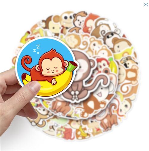 monkey 50 unique designs diecut sticker pack spectcles banana fruit 2