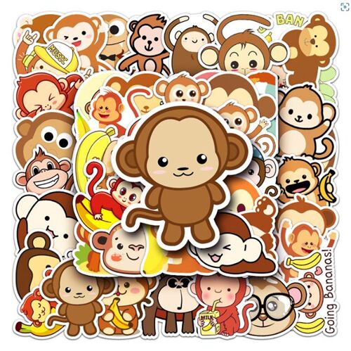 monkey 50 unique designs diecut sticker pack spectcles banana fruit 5