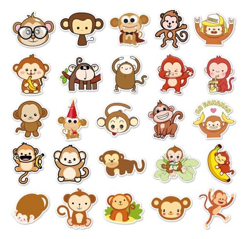 monkey 50 unique designs diecut sticker pack spectcles banana fruit 7