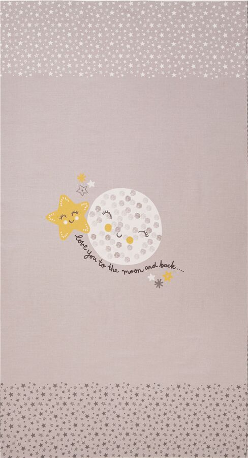 tessuto grigio luna stelle scritta cotone pannelli per bambini Tessuto