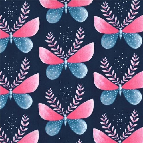 moth fabric by Michael Miller in navy blue Fabric