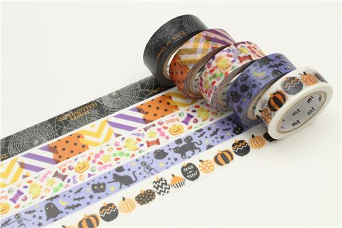 Ruban de masquage adh�sif Washi mt Happy Halloween, pois, rayures multicolores 6