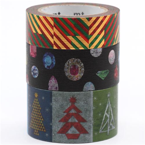 mt Washi Klebeband Dekoband Set Streifen Juwel Baum 3 St�ck Merry Christmas 1