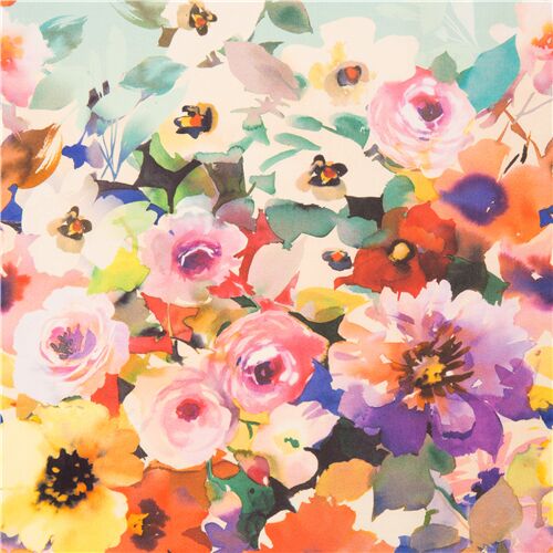 Tissu en coton multicolore Michael Miller fleurs peintes de manière détendue Tissu
