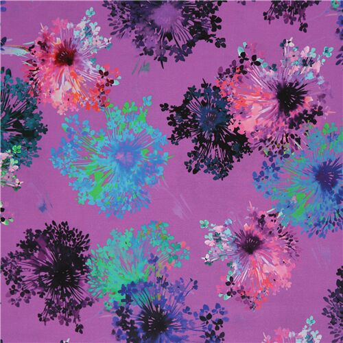 mehrfarbige Blumen lila Baumwolle Batist Stoff