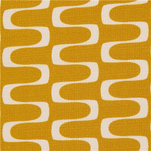 Senfgelber 'In Theory' cremefarbenes Wellenmuster Cloud 9 Bio Rindentuch Stoff