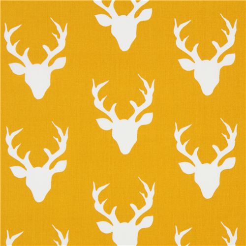 Tissu Art Gallery Fabrics jaune moutarde avec des ttes de cerfs Tissu