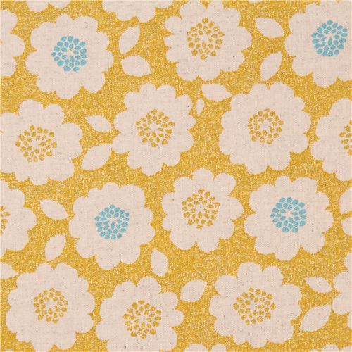 Toile jaune avec des fleurs au coloris naturel par Kokka Japon Tissu