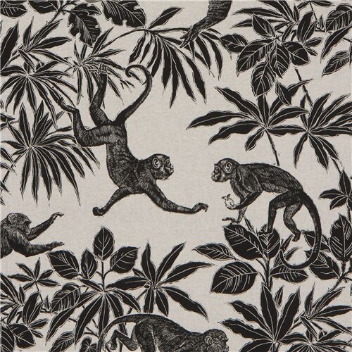 Tela de color natural de Stof France con estampado de monos Tela
