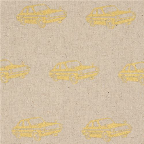 tessuto color neutro decorazioni dorate tela laminata echino automobili Tessuto