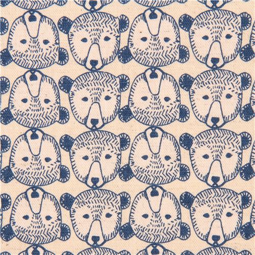 natural color blue bear face Canvas fabric Kokka Japan Fabric